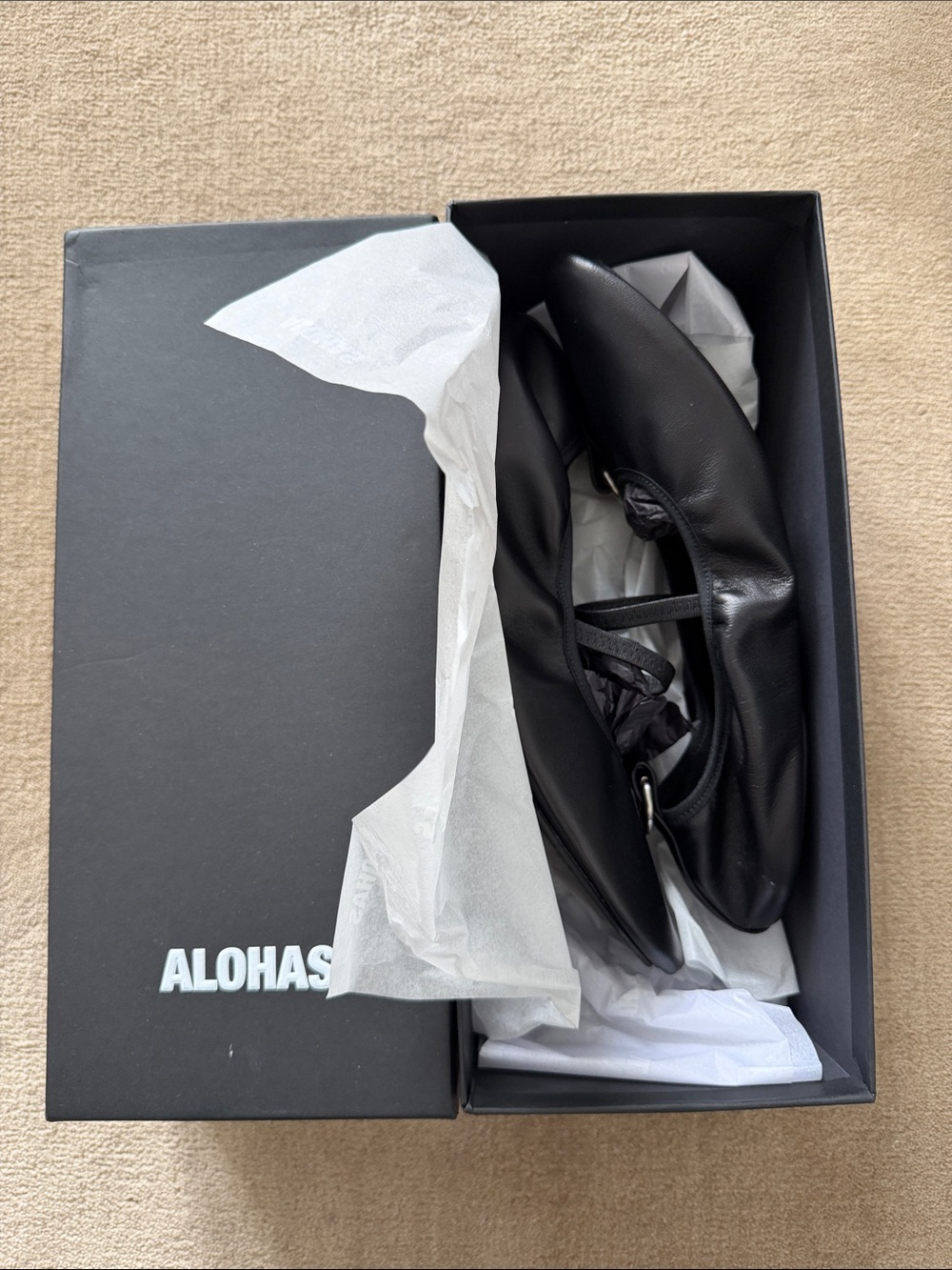 ALOHAS Naira Black Leather Ballet Flats - NEW